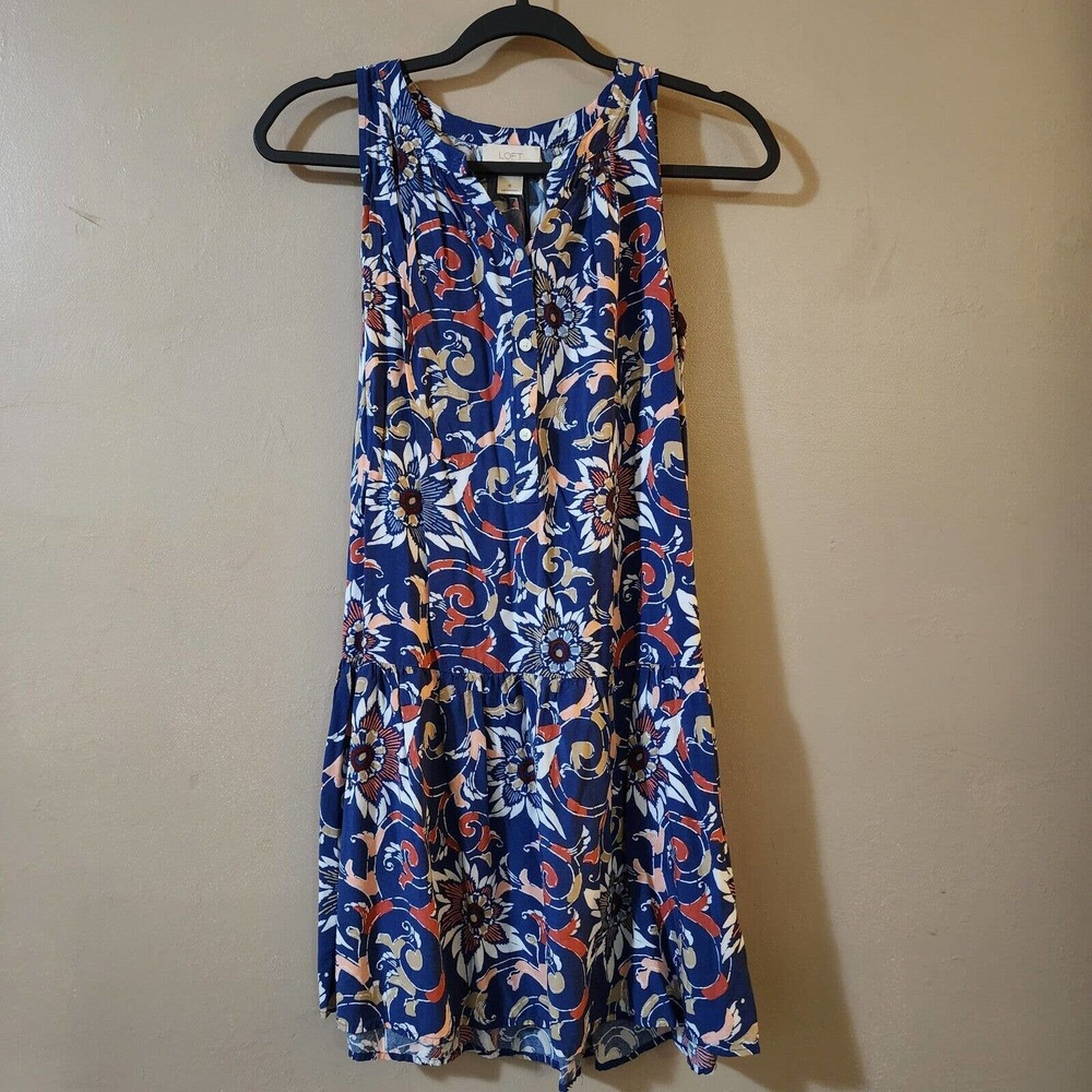 Ann Taylor LOFT Outlet Womens Tunic Mini Dress Size S Blue Sleeveless 1/2 Button
